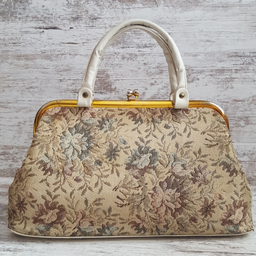⚀Vintage 30s 40s Cream Floral Tapestry